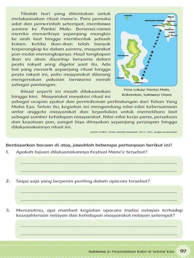 Festival mane'e bertujuan agar nelayan mendapat. Festival Mane'e Halaman 97-103 Kelas 5 Tema 6 ~ Kumpulan