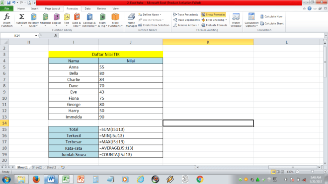 Selanjutnya ada juga angka 1 dan angka . Afifah: Penggunaan Formula pada Microsoft Excel